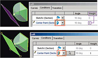 Выбор типа контроля формы в команде Loft в Autodesk Inventor Series 11