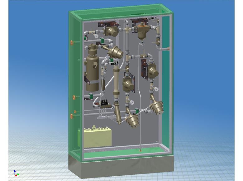 Общий вид пневмопанели со снятыми дверями шкафа (Autodesk Inventor Professional 2009)