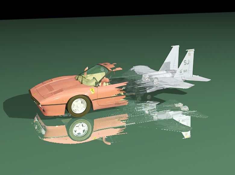 Autodesk 3ds Max. Использование  частиц  для преобразования машины в самолет.