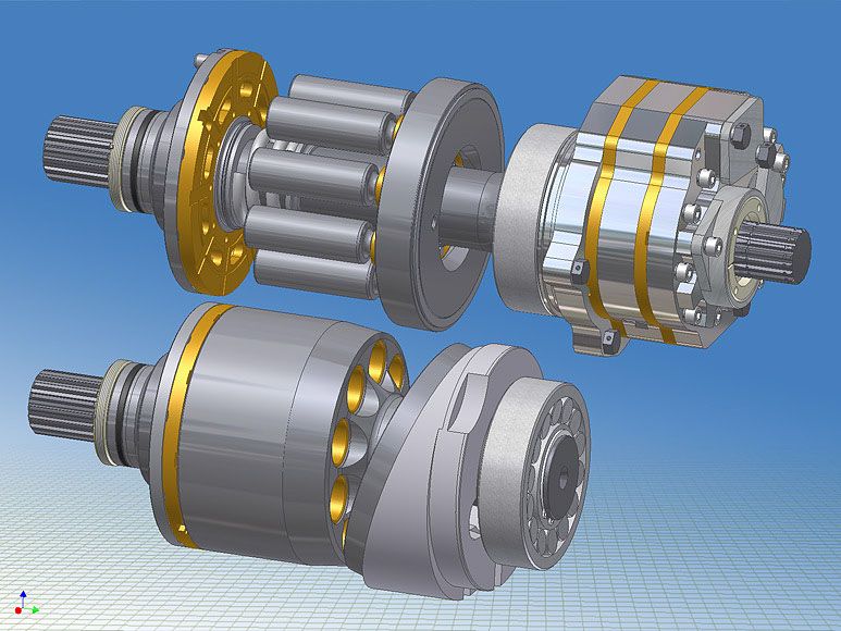 Модуль ходовой части гидропривода, детализированный вид (Autodesk Inventor 10)
