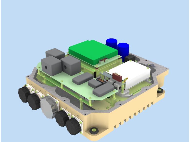Общий вид усилителя мощности со снятой крышкой (Autodesk Inventor Studio 2009)