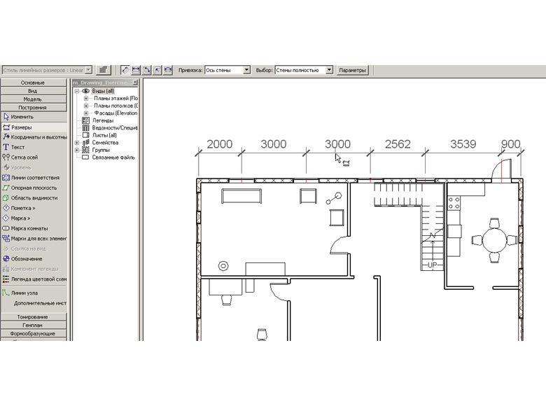 Рис.1 Инструменты 2D черчения в Revit Architecture 2009